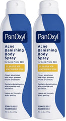 PanOxyl Acne Banishing Body Spray with 2% Salicylic Acid, Pimple Treatment to Clear Stubborn Breakouts, 360-Degree Spray Nozzle, Skin-Brightening Niacinamide, Vitamin C, Witch Hazel, Aloe, 6 Oz