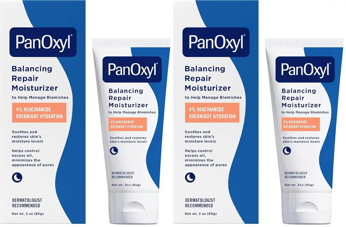 PanOxyl PM Balancing Repair Moisturizer with Niacinamide, Ceramides and Cica, Hydrating Face Moisturizer, Acne Prone Skin and Dry Skin, Non-Comedogenic Night Face Moisturizer, 3 oz (Pack of 2)