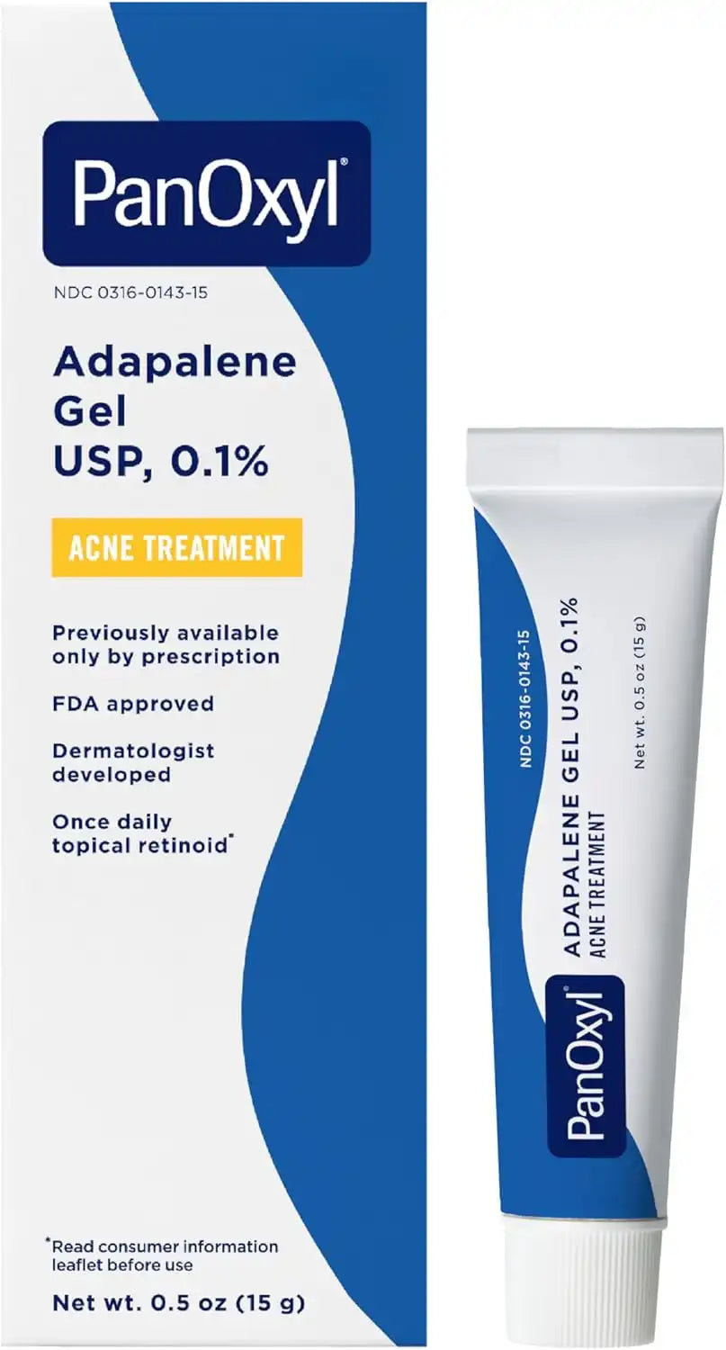PanOxyl Adapalene 0.1% Leave-On Gel, Retinoid Gel Acne Treatment, 30-Day Supply, Acne Prone Skin, Oil, Fragrance, and Paraben Free, 0.5 oz