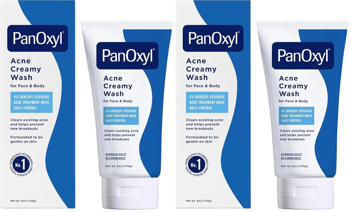 PanOxyl Antimicrobial Hydrating Acne Creamy Wash, 4% Benzoyl Peroxide, 6 Ounce (Pack of 2)