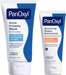 PanOxyl Wash and Moisturize Duo Bundle – Creamy Acne Wash 4% Benzoyl Peroxide, Balancing Repair Moisturizer 4% Niacinamide
