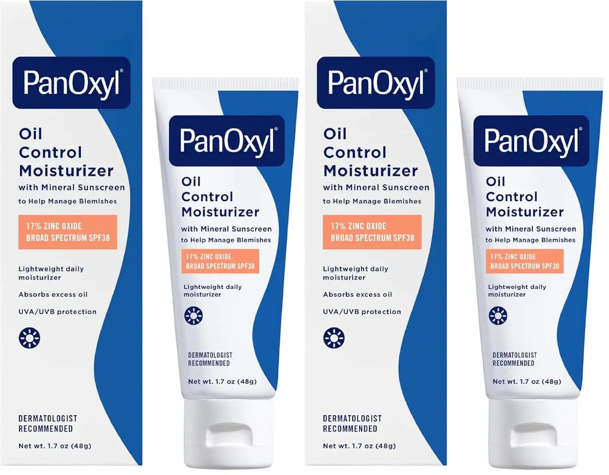 PanOxyl AM Oil Control Moisturizer, NEW Sheer Formula, Absorbs Excess Oil and Reduces Shine, with Mineral Sunscreen for Acne Prone and Oily Skin - SPF 30-1.7 oz (Pack of 2)